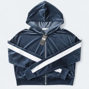 NWT Bluenotes Y2K Blue Velvet/Velour Cropped Zip-Up Hoodie Size XS